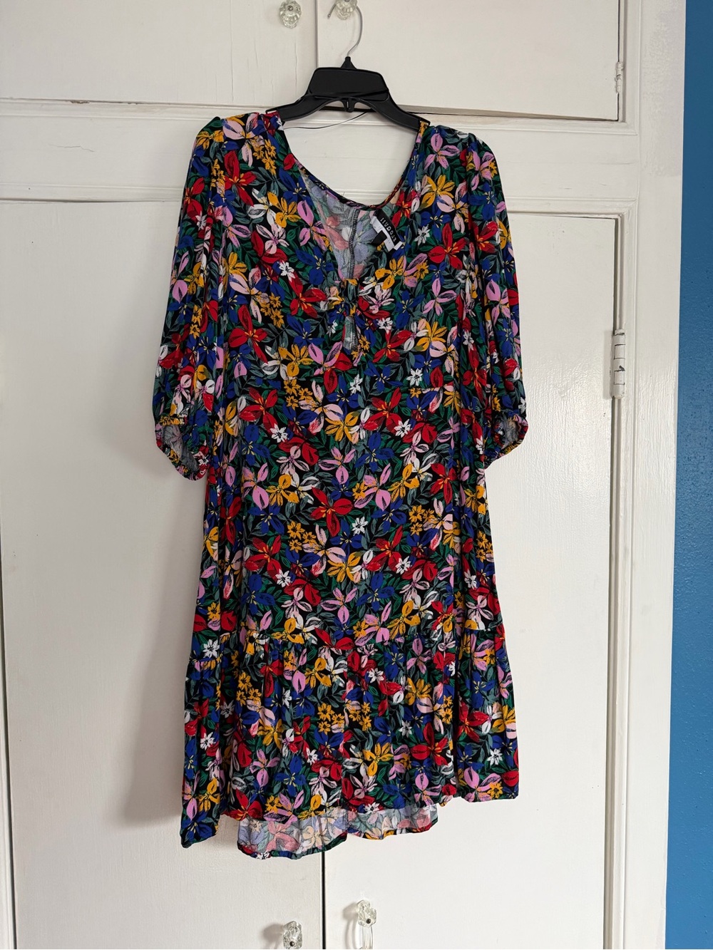 Eloquii Navy Multicolor Floral V-Neck Mini Dress